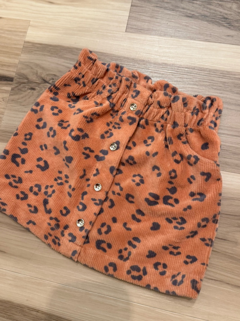 Toddler girls rust brown Leopard Corduroy paper bag waist Button-Front Skirt 18m